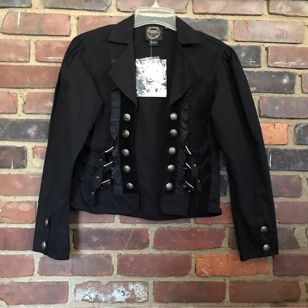 FUNHOUSE 90s y2k goth black parade marching band buckle jacket -medium - Picture 3 of 4